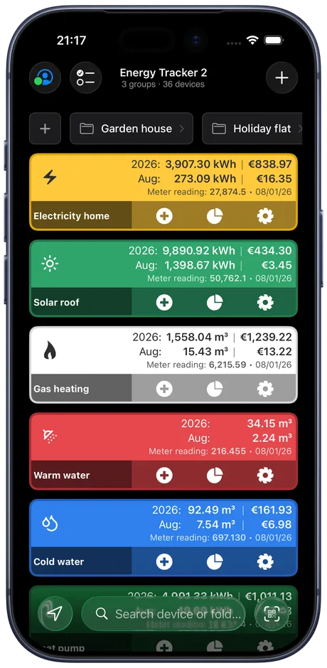 The Energy Tracker dashboard on an iPhone