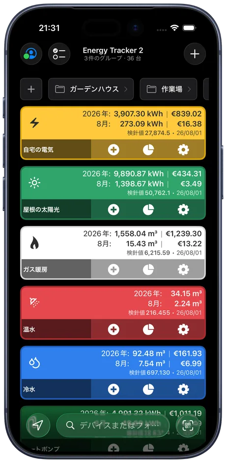 iPhone 上の Energy Tracker ダッシュボード