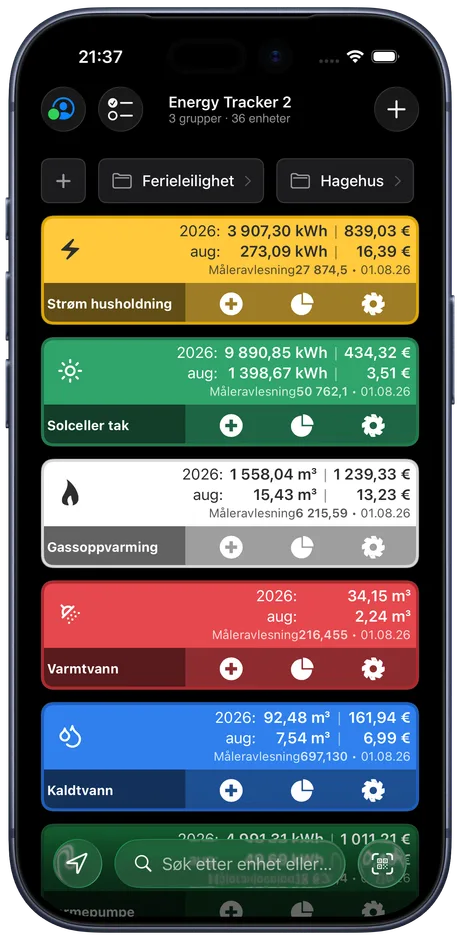Energy Tracker-oversikten på en iPhone