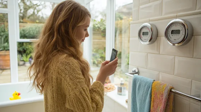 Kobieta skanuje wodomierz aplikacją Energy Tracker