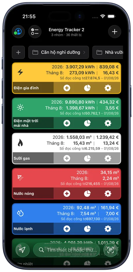 Bảng điều khiển Energy Tracker trên iPhone